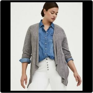 Torrid Grey Slub Drape Front Cardigan